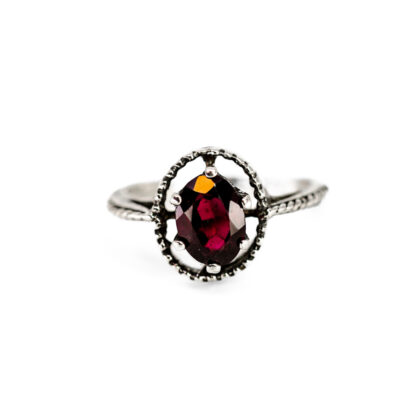 Sterling Silver Red Stone Ring Size L Oval Garnet Colour Vintage Style #70770
