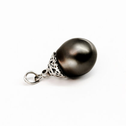 Sterling Silver Tahitian Pearl Pendant | 12.7mm Silvery-Black Pearl | 4.2g #70795