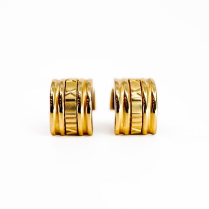 Tiffany & Co. Atlas 18ct Yellow Gold Roman Numeral Clip-On Earrings 17.3g Vintage 1995 #70786