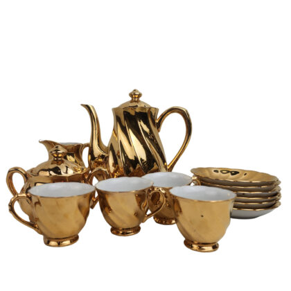 Monty's St Kilda 22ct Gold Plated Fine China Coffee Set | Made in Australia | 12 Piece Set #63538