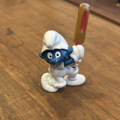 Vintage Cricket Smurf PVC Figure | Peyo Schleich 1980 | Sport Smurfs #70581
