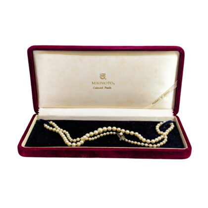 Vintage Mikimoto Graduated Pearl Necklace with Silver Clasp + Box + Certificate #70579