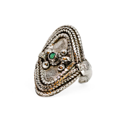 Vintage Solid Silver Adjustable Statement Ring Green Stone Tribal Boho #70766