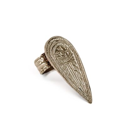 Vintage Solid Silver Tribal Shield Statement Ring Size O Handcrafted #70767