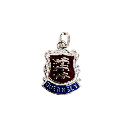 Vintage Sterling Silver Guernsey Coat of Arms Enamel Travel Charm 1.3g Shield Pendant #70910-1