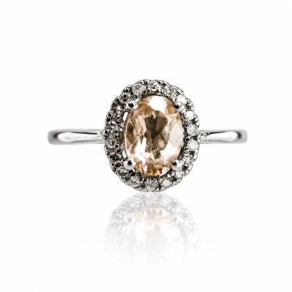 10ct White Gold Morganite & Diamond Halo Ring | Natural | Size R #70130