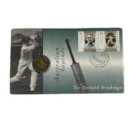 1997 Australia Sir Donald Bradman PNC $5 Bi-Metal Coin & Stamp Cover | First Day Issue #64292-54
