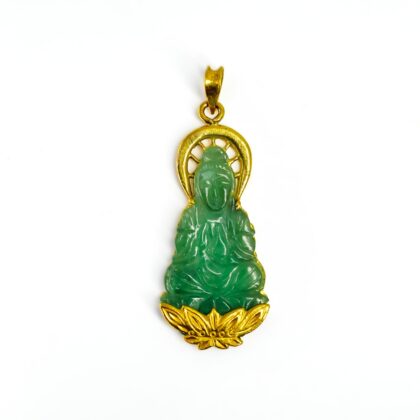 24ct 999.9 Gold Jade Guanyin Pendant | Natural Green Jade | 11.3g #54911