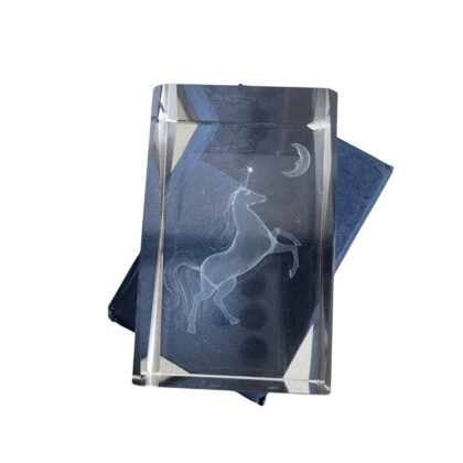 3D Laser Etched Unicorn Crystal Glass Paperweight | Moon & Stars | New in Presentation Box #71217-3