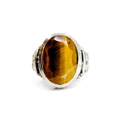 Sterling Silver Tiger’s Eye Statement Ring | Oval Faceted Stone | Size U | 11.7g #71305