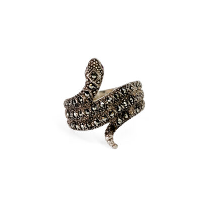 Sterling Silver Marcasite Snake Statement Ring | Coiled Serpent Design | Size Y | 12.4g #71307