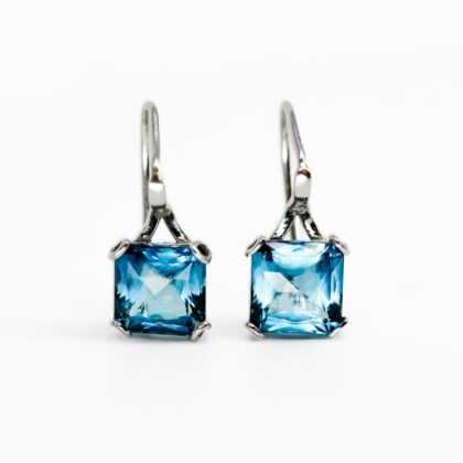 9ct White Gold Blue Topaz Drop Earrings #70136