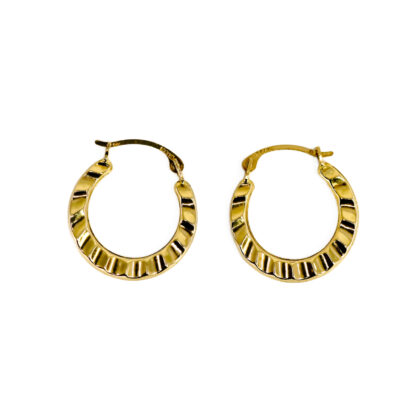 9ct Yellow Gold Textured Hoop Earrings | Hallmarked 9K | 16mm | 0.5g #71492