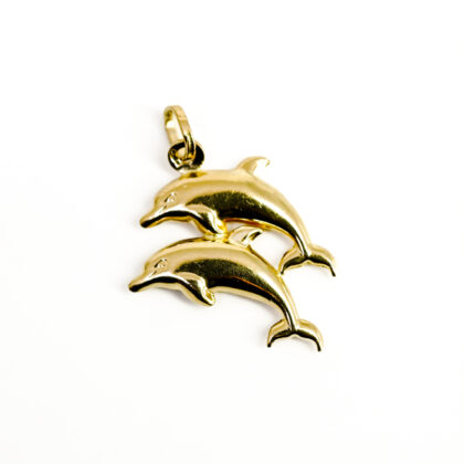 9ct Yellow Gold Two Dolphins Pendant Charm | Dolphin Lovers | 17mm #70885