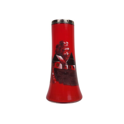Antique Art Deco Hand-Painted Red Glass Vase with Sterling Silver Rim | London 1925 | David Loebl | 15.5cm #71054-1