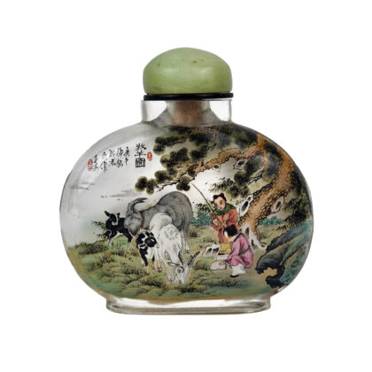 Chinese Inside-Painted Glass Snuff Bottle | Signed Wang Jinshan | Shepherding Scene | 10cm #67072