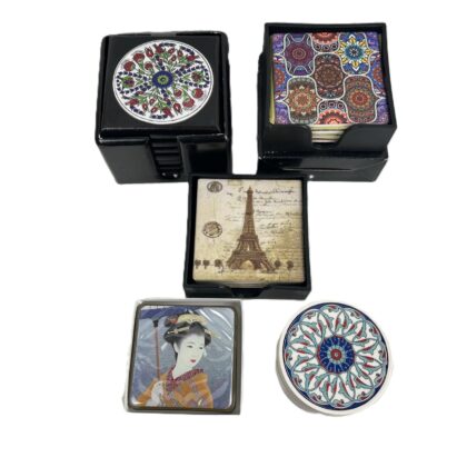 Collection of 5 Decorative Coaster Sets | Ceramic & Mixed Materials | New Unused #71216-6