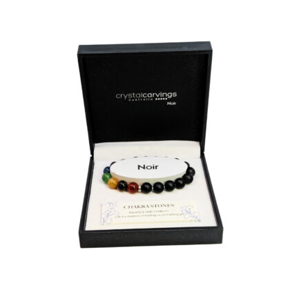 Crystal Carvings Australia Noir Chakra Stones Stretch Bracelet | Bramble Bay | New in Box #71245-3