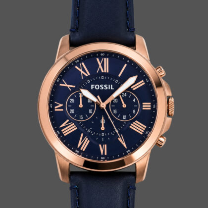 Monty's Fossil Grant FS4835 Rose Gold Chronograph Watch | 44mm Blue Dial | Box & Booklet #71077