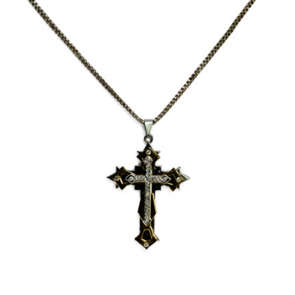 Gold & Silver-Tone Cubic Zirconia Cross Necklace | Gothic Layered Pendant | 60cm Chain #71313