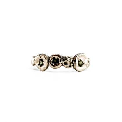 Handmade Sterling Silver Organic Ring | Green Stone Accent | Size L½ #71490