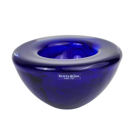 Kosta Boda Atoll Blue Swirl Art Glass Votive Bowl | Swedish Crystal | 11.5cm #71222-4