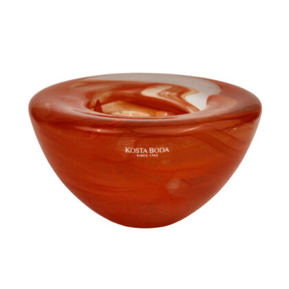Kosta Boda Atoll Orange Swirl Art Glass Votive Bowl | Swedish Crystal | 11.5cm #71222-3