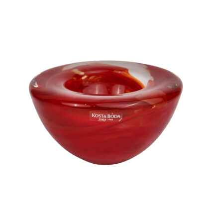 Kosta Boda Atoll Red Swirl Art Glass Votive Bowl | Swedish Crystal | 11.5cm #71222-5