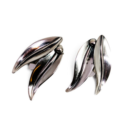 NE From Denmark Sterling Silver Designer Leaf Clip-On Earrings | Modernist | 32mm #70981