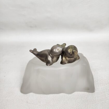 Opto Design Pair of Seals on Crystal Glass Base | Decorative Paperweight | Swedish Design #71217-6