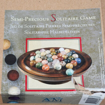 Semi-Precious Stone Solitaire Game | Wooden Board & Natural Stone Marbles | New Unused #71034