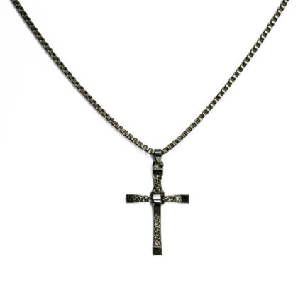 Silver-Tone Cubic Zirconia Cross Necklace | Textured Pendant | 55cm Chain #71312