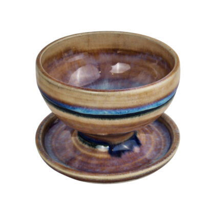 Small Handmade Studio Pottery Pedestal Bowl | Iridescent Glaze | Signed | 10cm #71222-6
