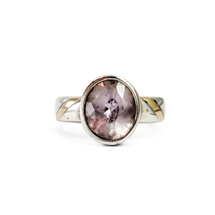 Sterling Silver & 10ct Yellow Gold Cubic Zirconia Ring | Two-Tone Oval Statement Ring | 8.1g #71141
