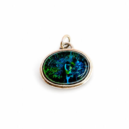 Sterling Silver Artisan Glass Oval Pendant | Tested Sterling Silver | 6.9g | 21.5 x 16.5mm #56983-3