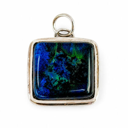 Sterling Silver Artisan Glass Square Pendant | Tested Sterling Silver | 8.1g | 20 x 19mm #56983-5