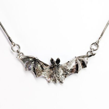 Monty's Sterling Silver Bat Necklace | Large Gothic Bat Pendant | Adjustable 42–45cm #71003