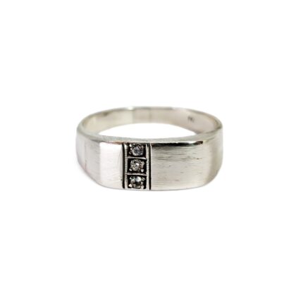 Sterling Silver Cubic Zirconia Signet Ring | Three Stone Vertical Design | Size S | 2.9g #70730