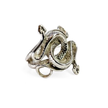 Sterling Silver Double Snake Statement Ring | Sculptural Serpent Design | Size P | 8.4g #71306