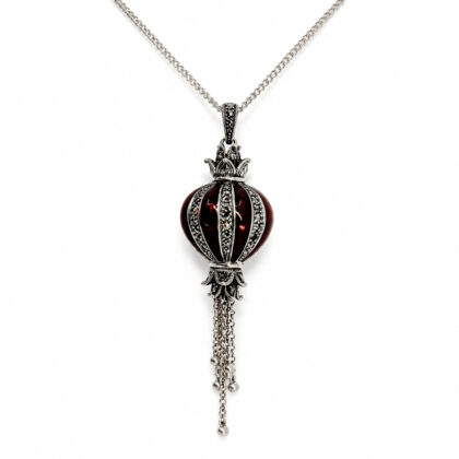 Sterling Silver Enamelled Pomegranate & Crown Marcasite Pendant | 22.1g #71260