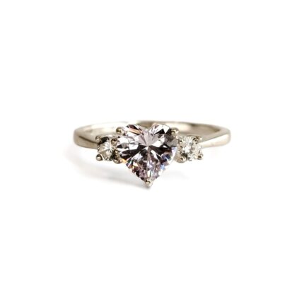 Sterling Silver Heart CZ Trilogy Ring | Size O #71514