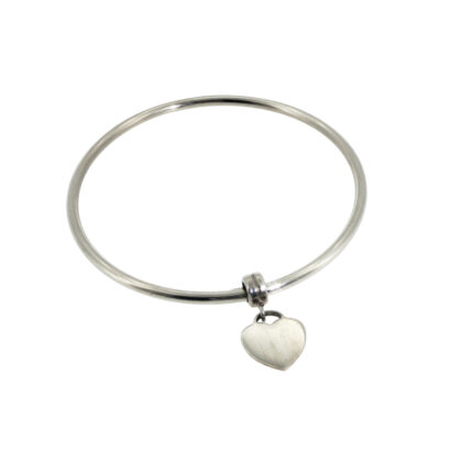 Sterling Silver Heart Charm Bangle | 925 Italy | Hollow | 9.9g | 65mm Internal Diameter #70893