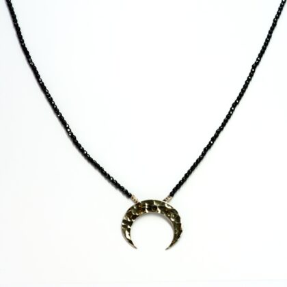 Sterling Silver Hematite Crescent Moon Necklace | Beaded 80cm Chain | 14.1g #71310