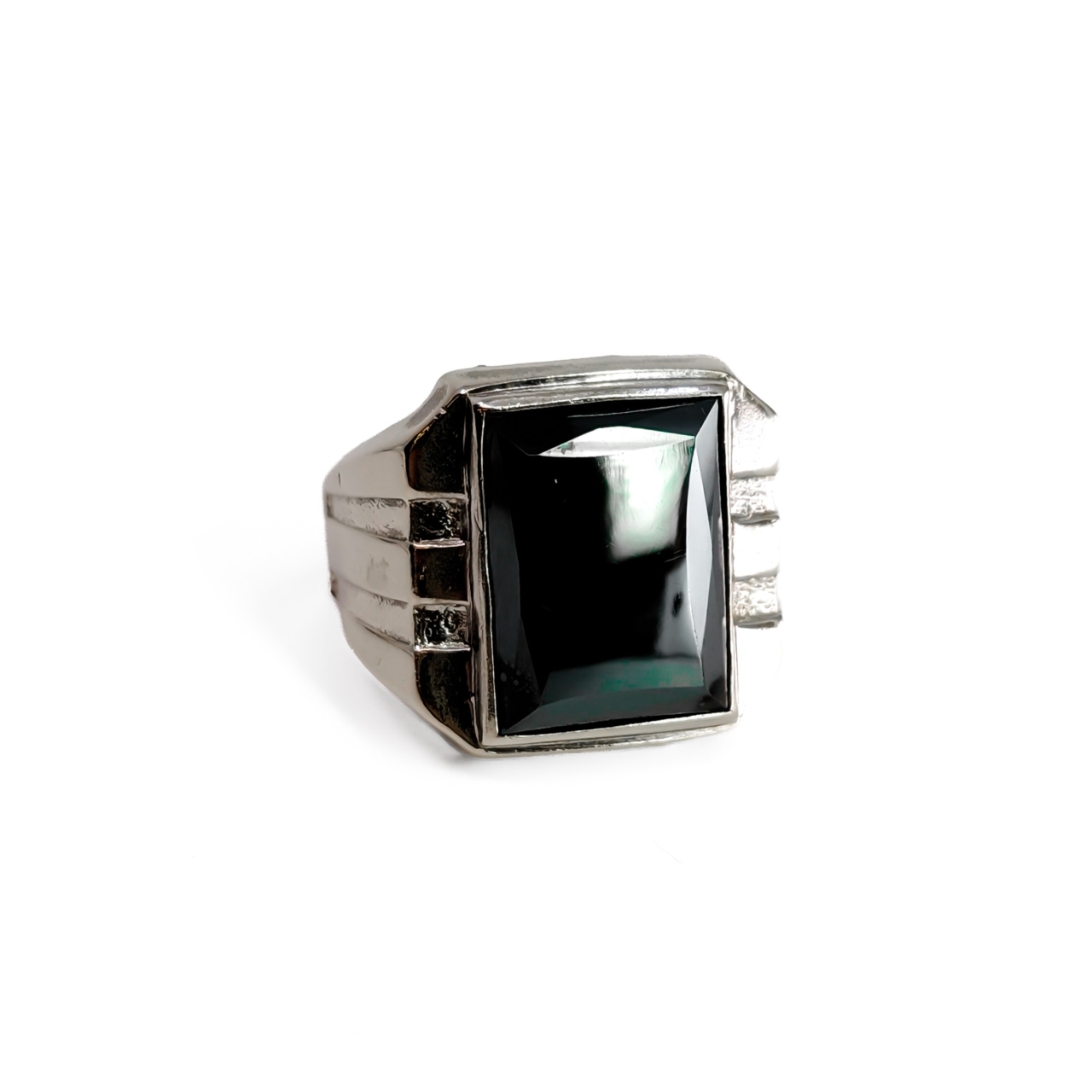 Sterling Silver Hematite Signet Ring | Faceted Black Stone | Size R | 9.8g #71304 Sterling Silver Hematite Signet Ring | Faceted Black Stone | Size R | 9.8g #71304 - Image 3