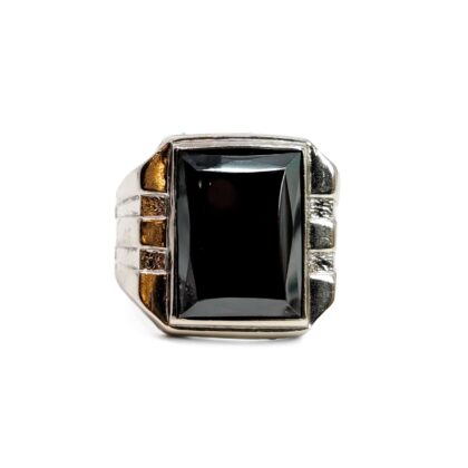 Sterling Silver Hematite Signet Ring | Faceted Black Stone | Size R | 9.8g #71304