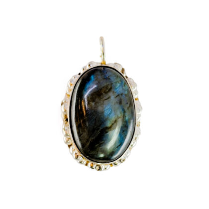 Sterling Silver Labradorite Pendant | Large Oval Cabochon | Vintage #64308