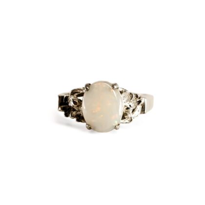 Sterling Silver Natural Opal Ring | Marcasite Accents | Size R #71511