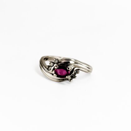 Sterling Silver Natural Ruby Ring | Diamond Accent | Size I½ #71513