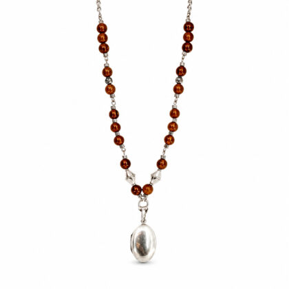 Sterling Silver Orange Bead Locket Necklace | 45cm | 20.8g #70812