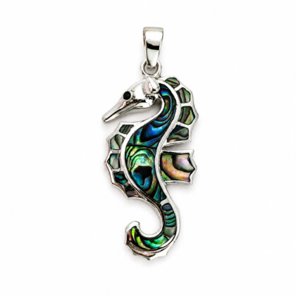 Sterling Silver Paua Shell Seahorse Pendant | 33mm #71010